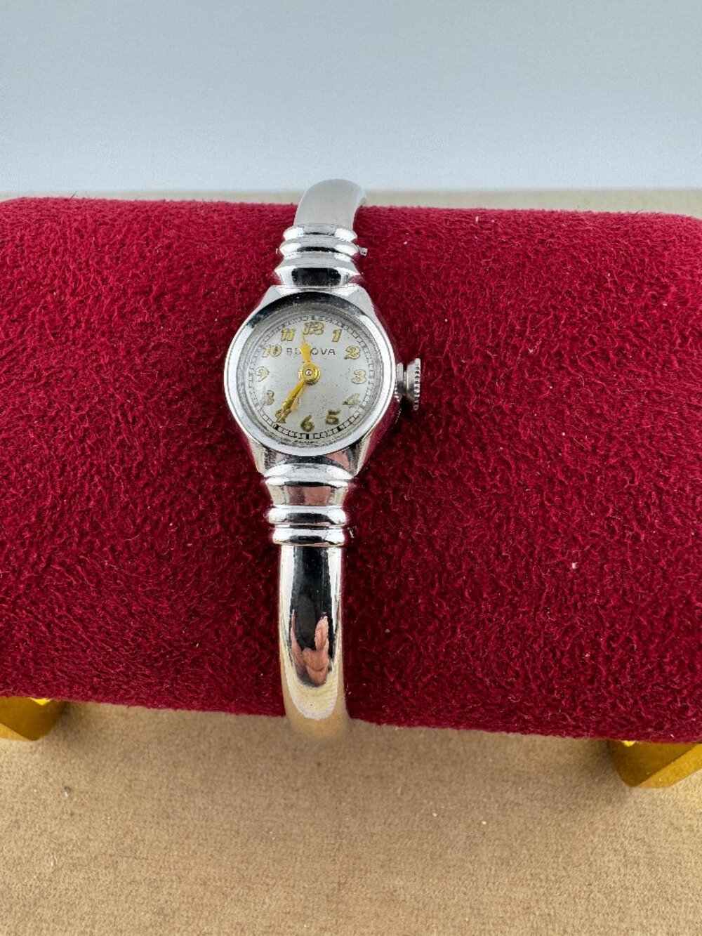 Vintage Bulova Sculptured Watch 10K White Gold Filled Cuff Bracelet